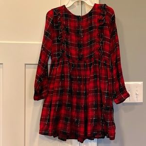 Girl Dress Size 10/12 Cat & Jack Red Black Silver Plaid Ruffle Holiday Christmas